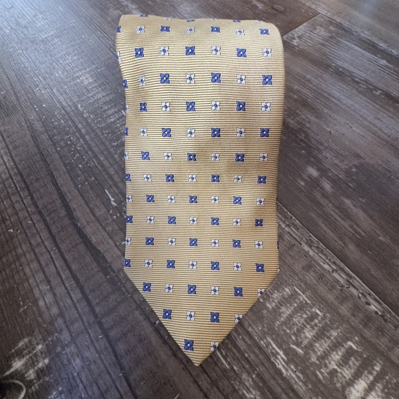 Brooks Brothers Makers XL Silk Tie Yellow Blue White Geometric Floral Pattern - Picture 1 of 4